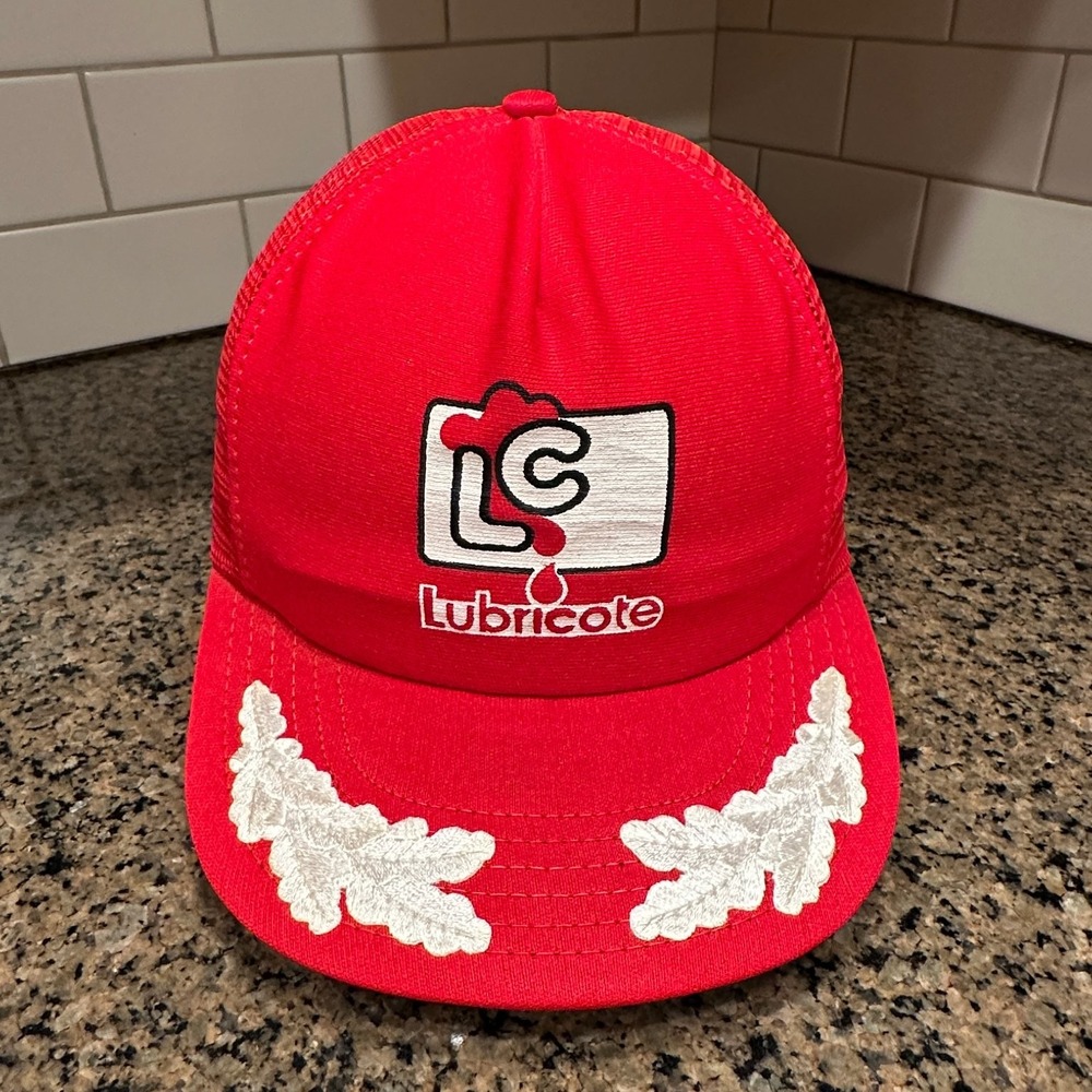 Vintage Lubricore Trucker Hat Red Mesh Snapback Leaf Embroidery Made in USA